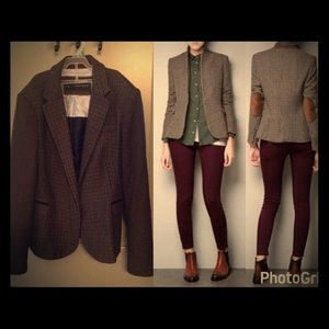 Zara Basic Wool Blend Houndstooth Blazer